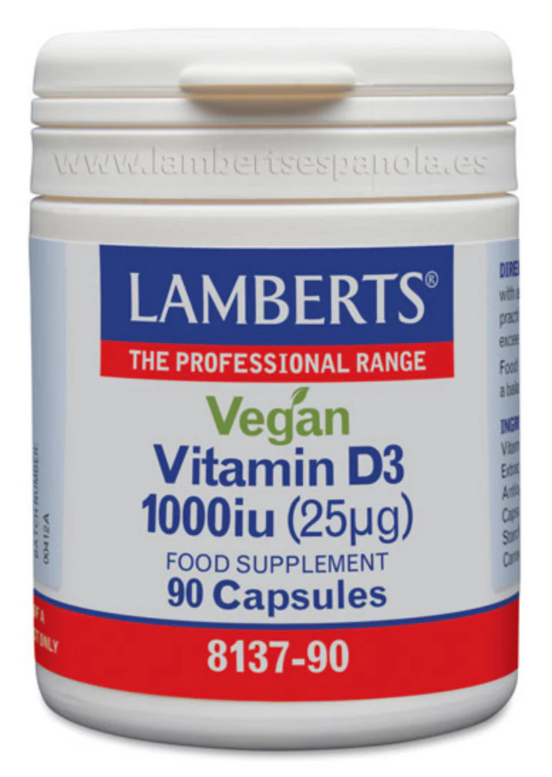 Vitamina D3 1.000 UI Vegana · Lamberts · 90 cápsulas