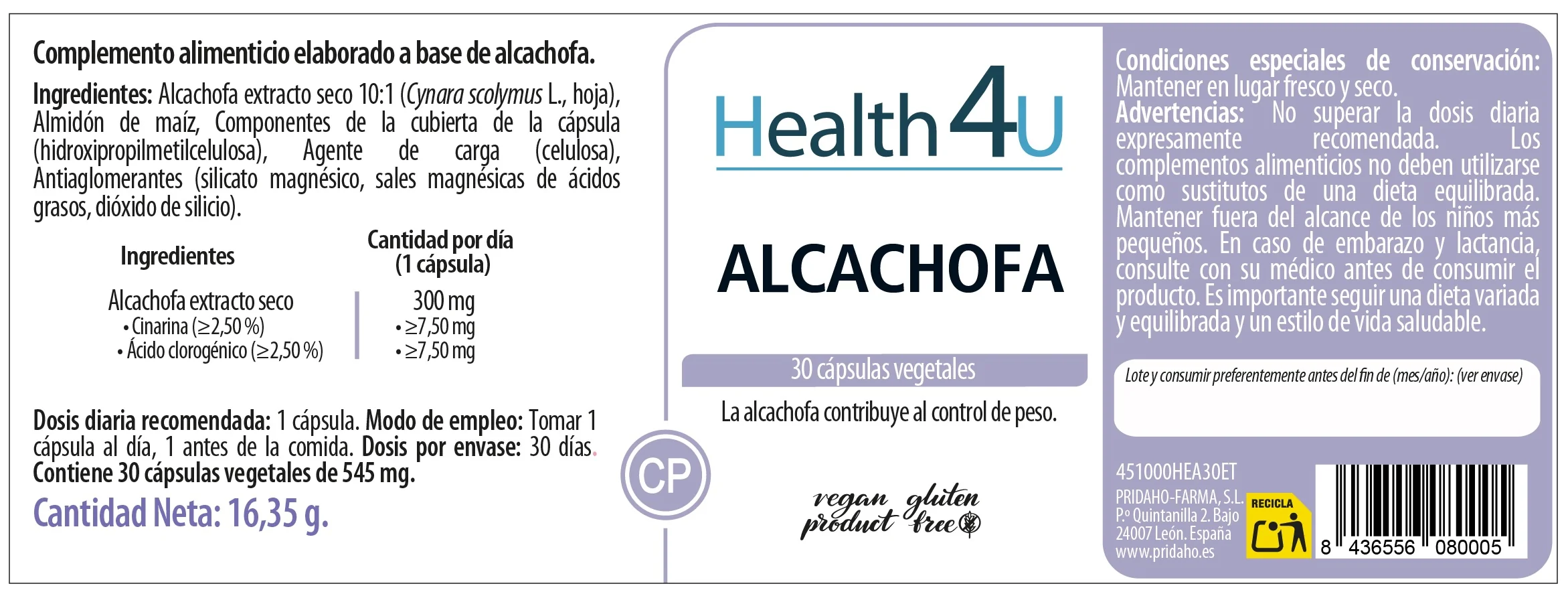 Alcachofa · Health4U · 30 cápsulas - Image 2