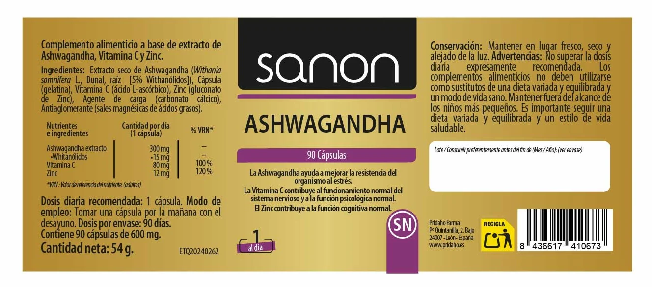 Ashwagandha · Sanon · 90 cápsulas - Image 2