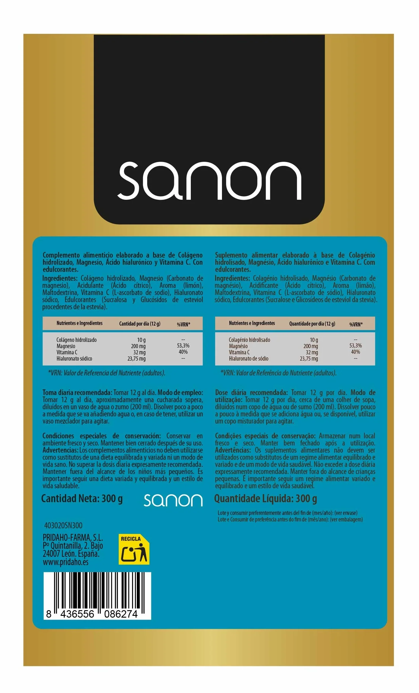 Colágeno Hidrolizado · Sanon · 300 gramos - Image 2