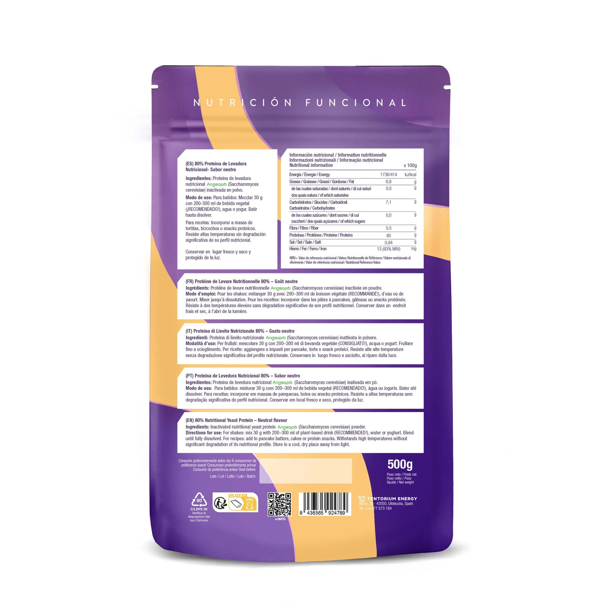Proteína De Levadura Nutricional 80% Neutro · Energy Feelings · 500 gramos - Image 2