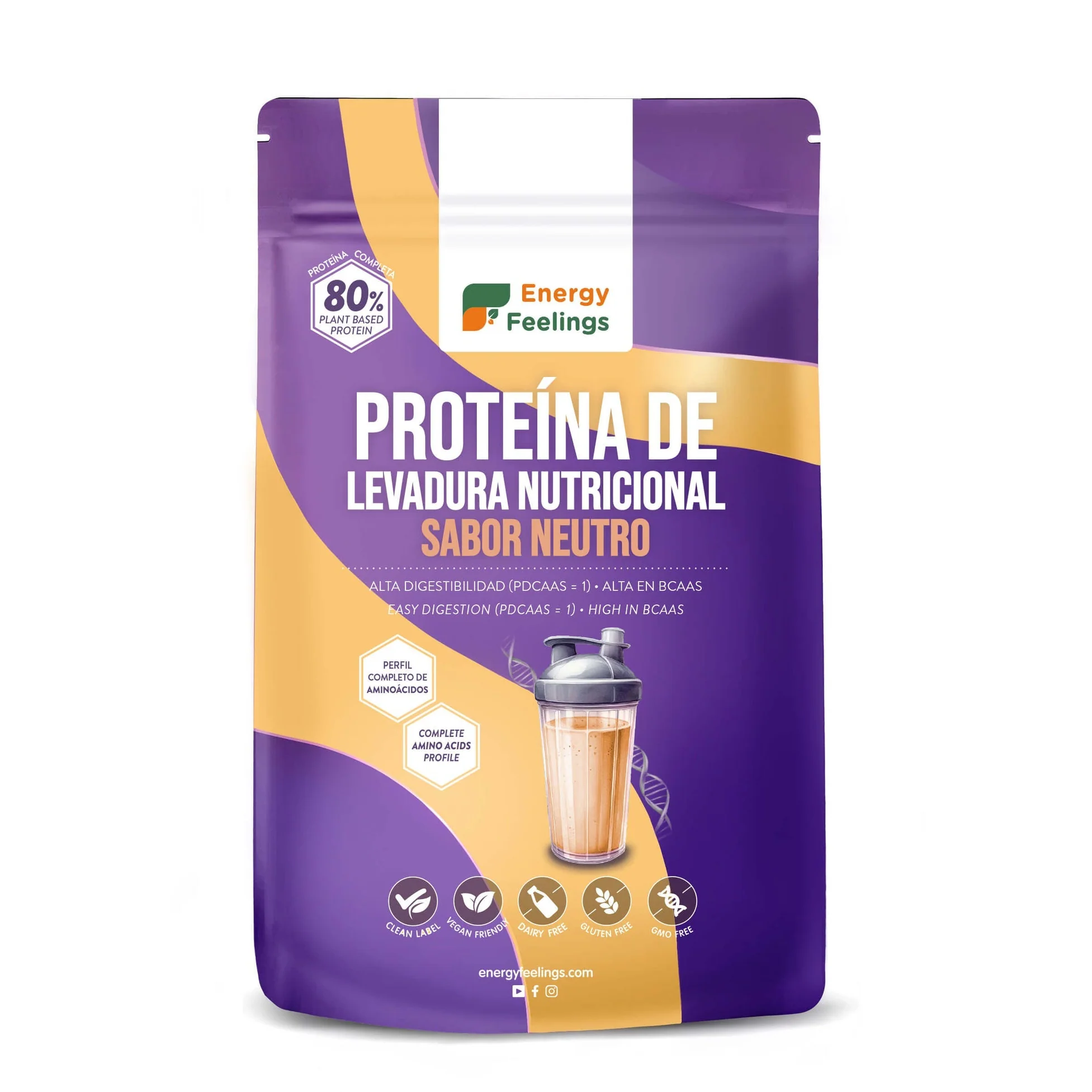 Proteína De Levadura Nutricional 80% Neutro · Energy Feelings · 500 gramos