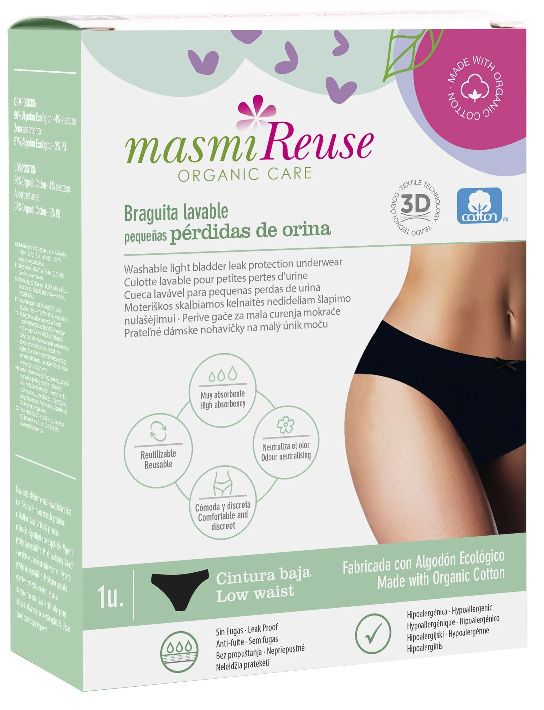 Braguita Lavable para Pequeñas Pérdidas de Orina - Cintura Baja · Masmi · Talla M