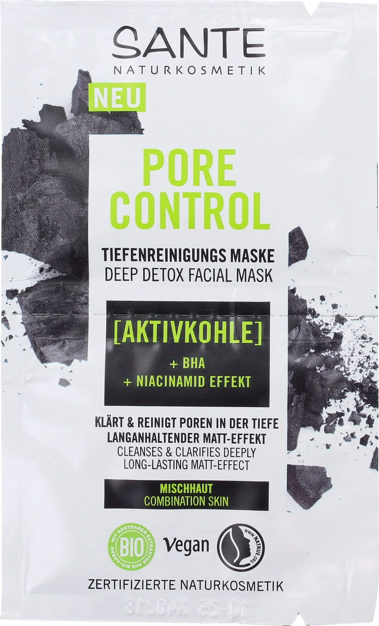 Mascarilla Pore Control Detox Carbón Activo & BHA · Sante · 2x4 ml
