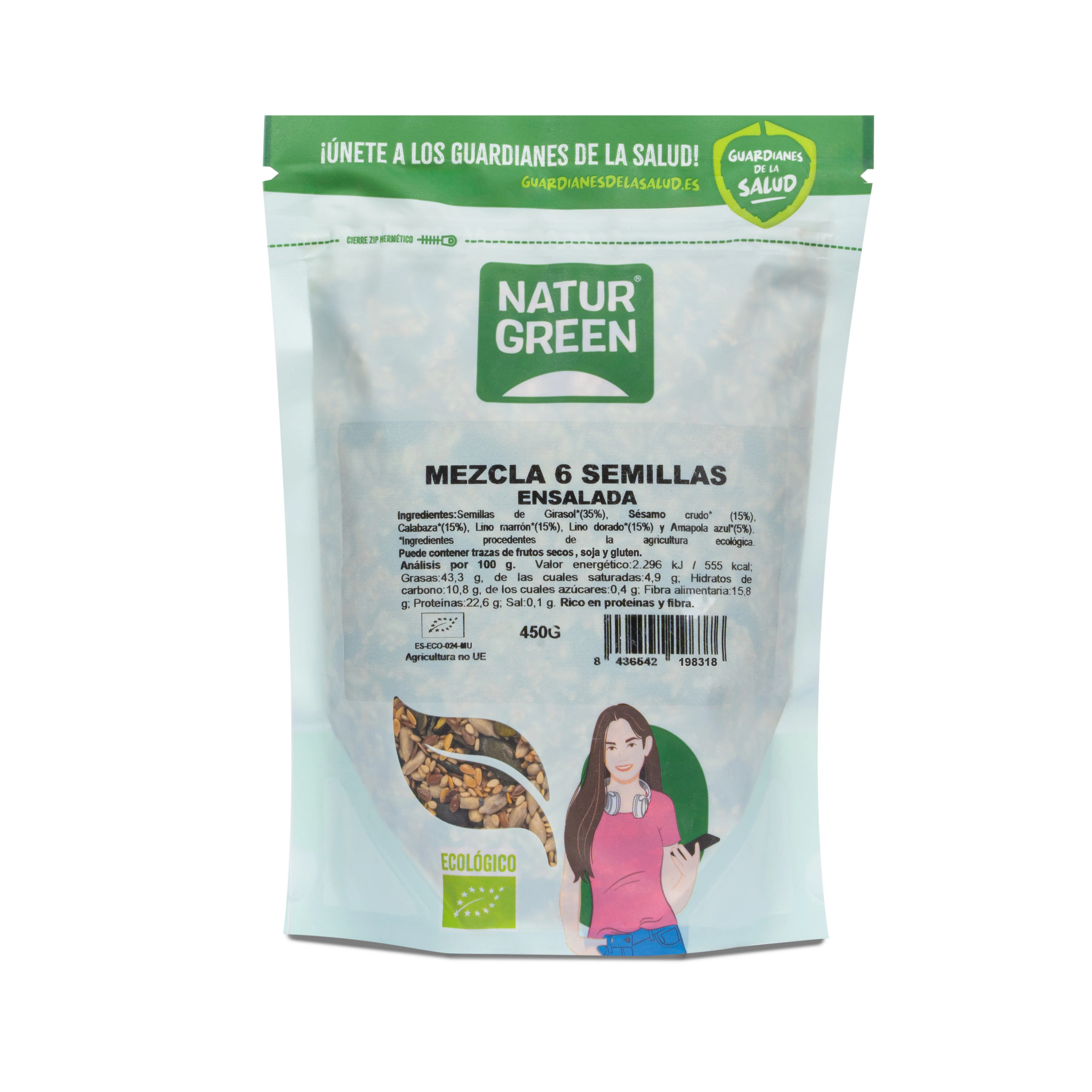 Mezcla 6 Semillas para Ensalada Bio · Naturgreen · 450 gramos