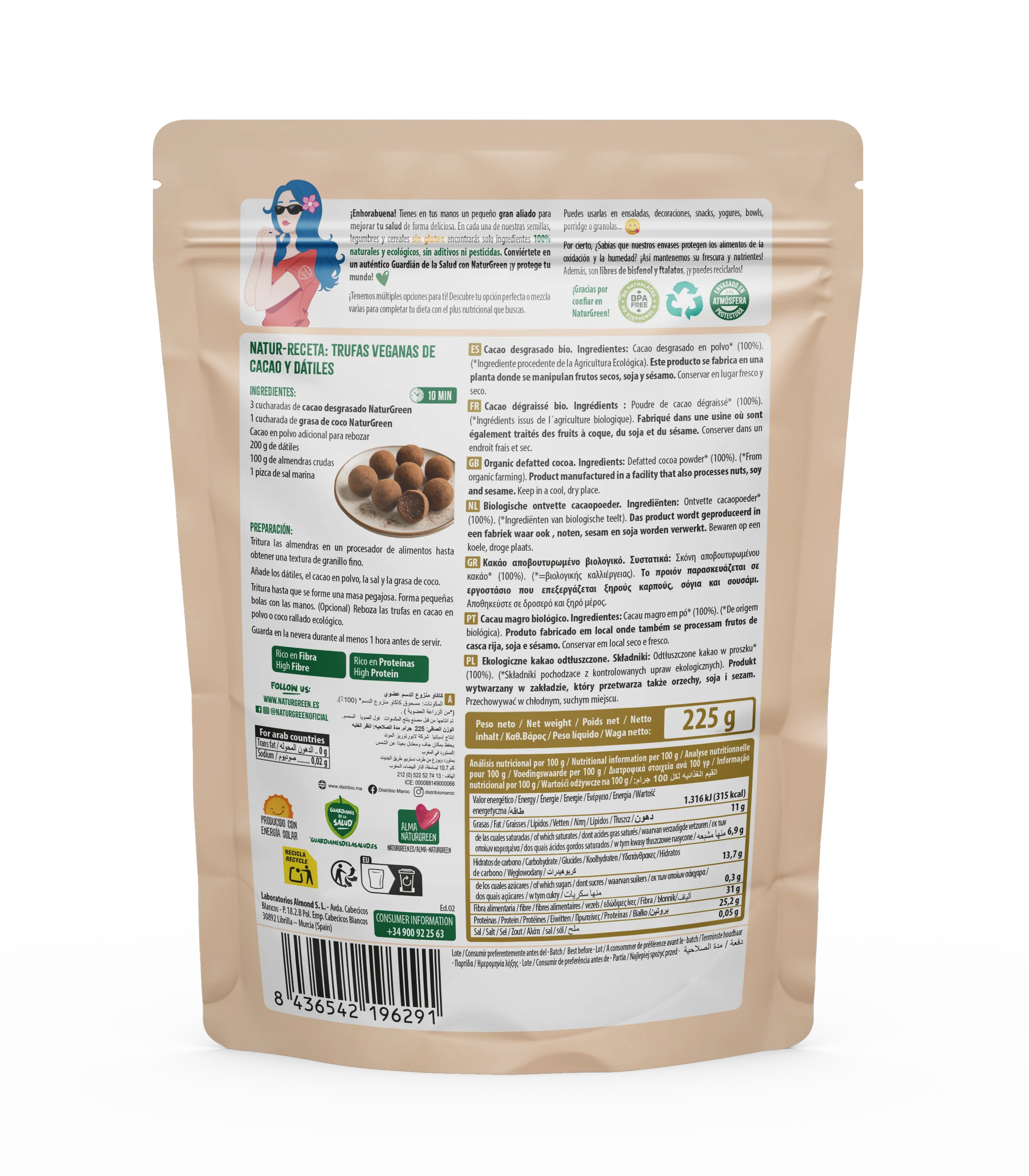 Cacao Desgrasado Bio · Naturgreen · 225 gramos - Image 2