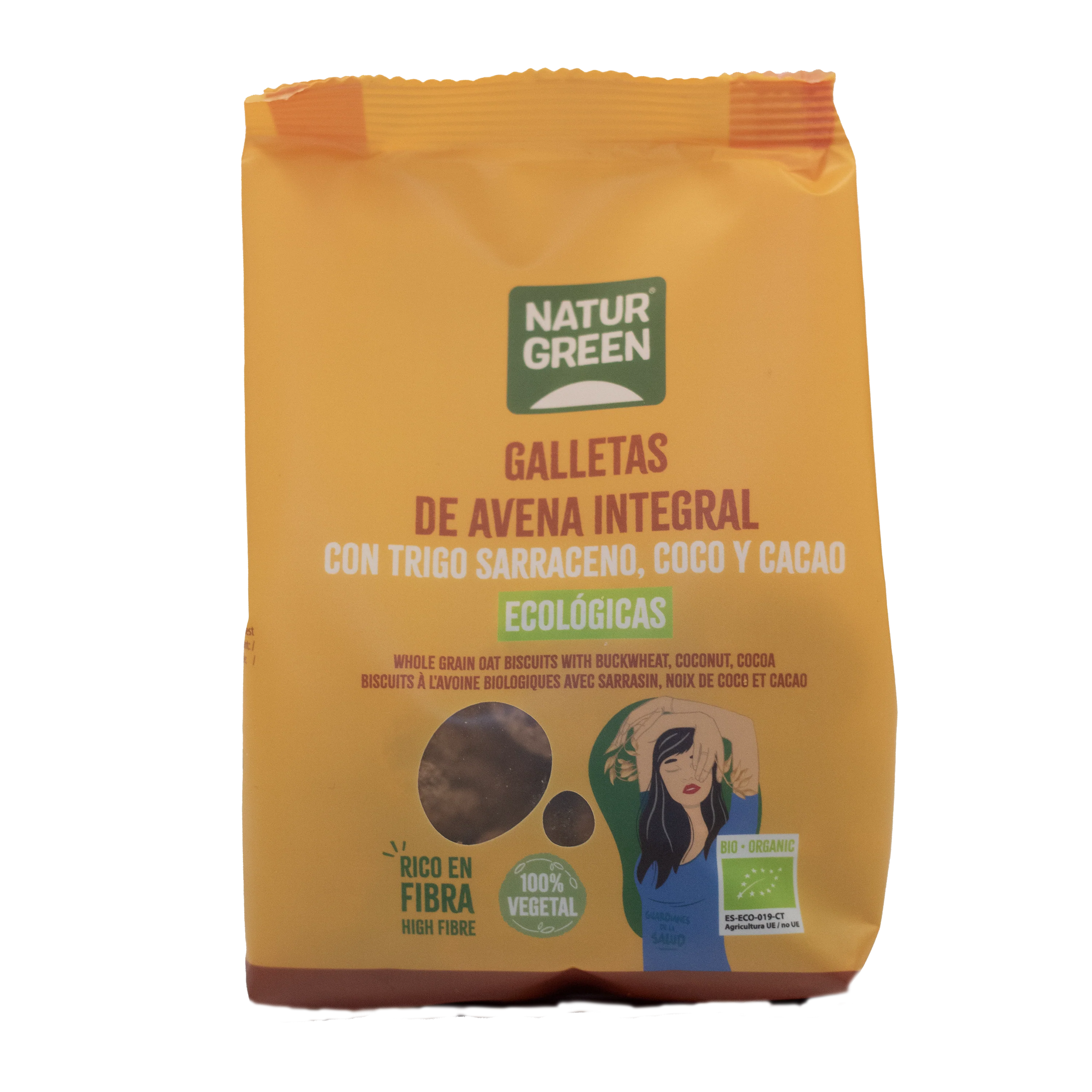 Galletas de Avena Integral con Trigo Sarraceno, Coco y Cacao Bio · Naturgreen · 140 gramos