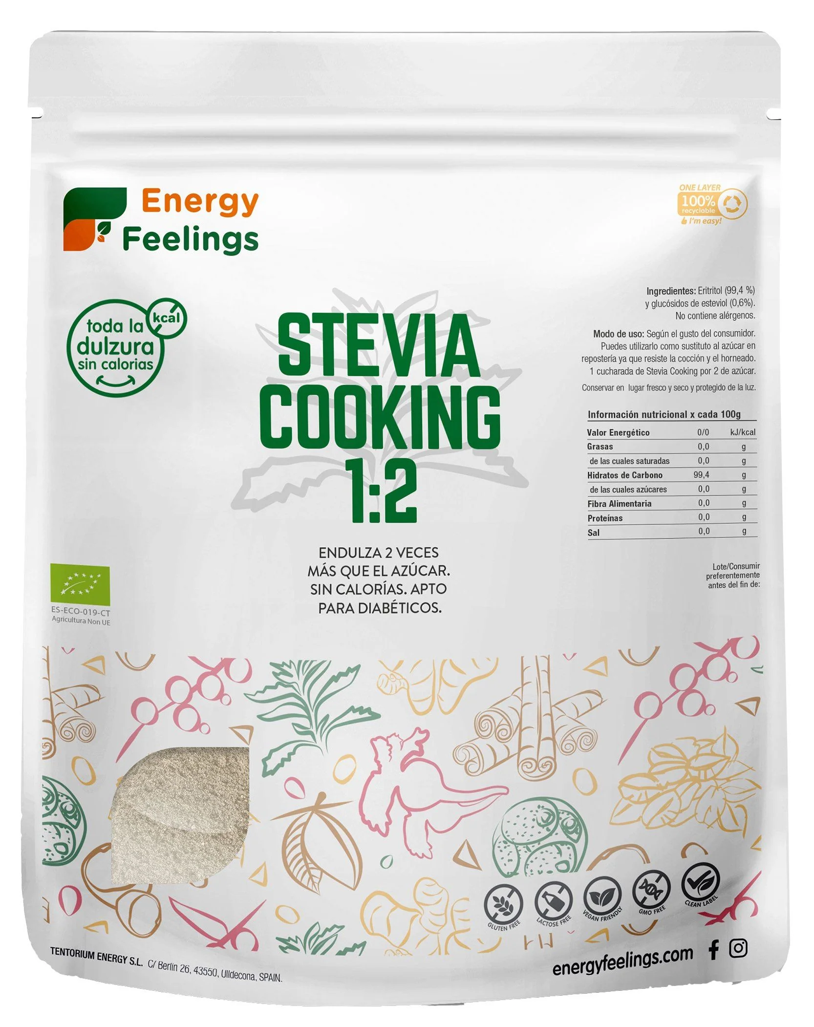 Stevia Cooking 1:2 Eco en Polvo · Energy Feelings · 1 kg