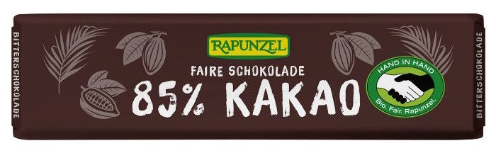 Chocolatina 85% Cacao · Rapunzel · 20 gramos [Caducidad 06/2026]