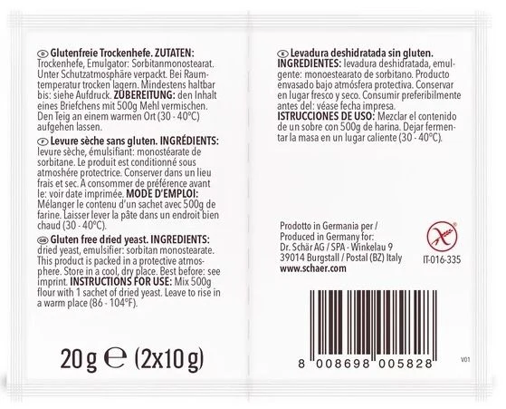 Levadura Deshidratada Sin Gluten · Schär · 2x10 gramos