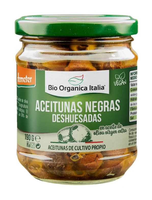 Aceitunas Negras Deshuesadas · Bio Organica Italia · 190 gramos