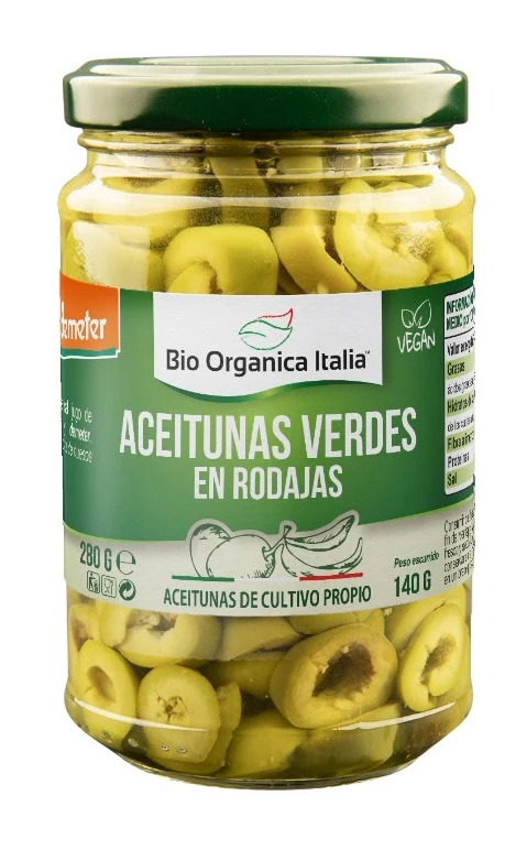 Aceitunas Verdes en Rodajas · Bio Organica Italia · 140 gramos