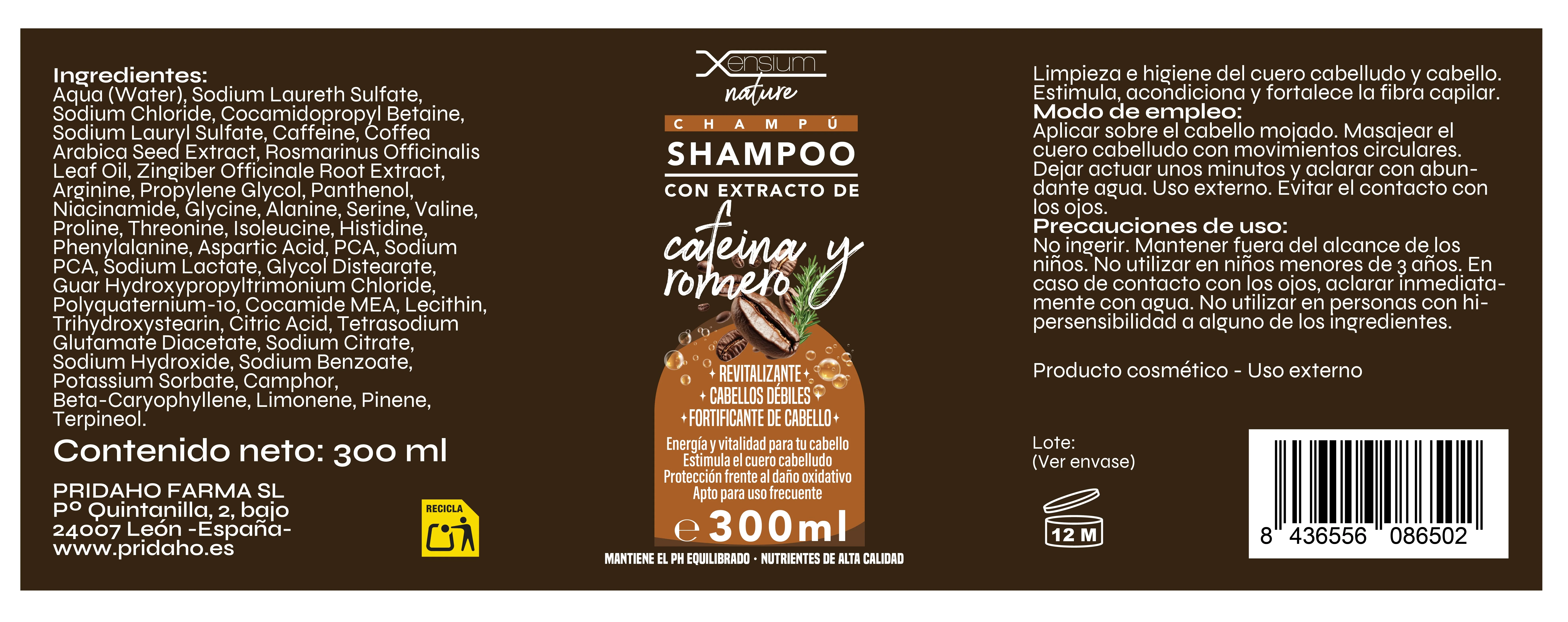 Champú Extracto de Cafeína y Romero · Xensium · 300 ml - Image 2