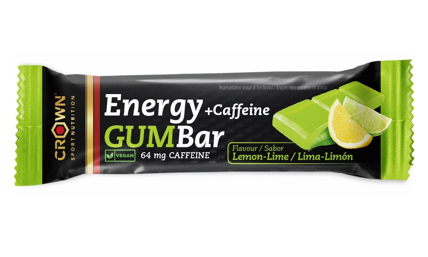 Energy Gum Bar + Cafeína : Sabor Lima-Limón · Crown Sport Nutrition · 30 gramos