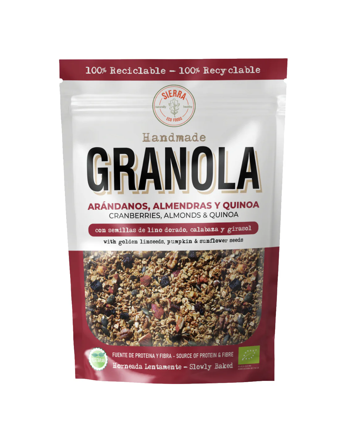 Granola de Arándanos, Almendras, Quinoa y Miel de Abeja · Sierra Eco Foods · 300 gramos [Caducidad 04/2026]