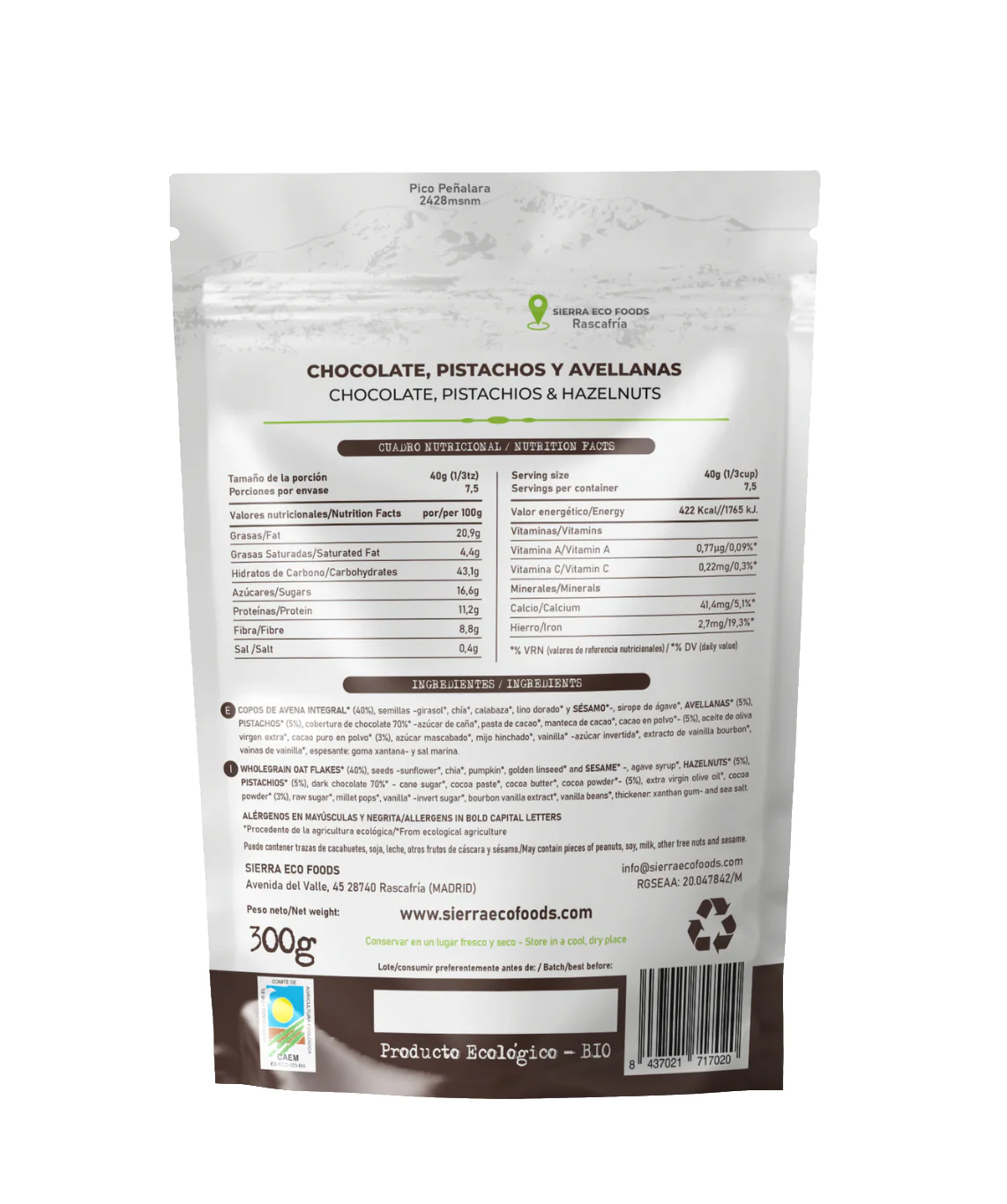 Granola de Chocolate, Pistachos y Avellanas · Sierra Eco Foods · 300 gramos - Image 2