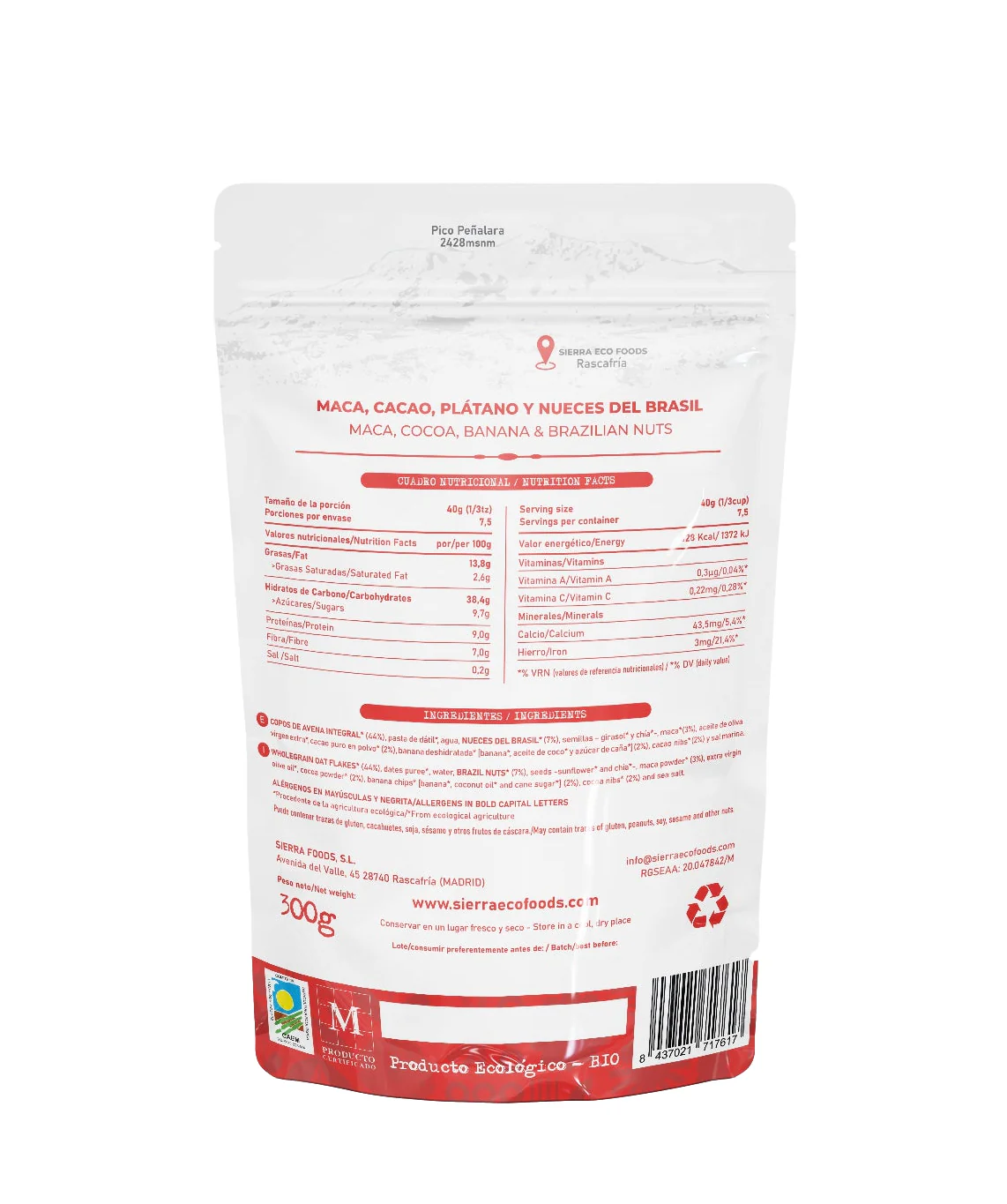 Granola de Maca, Cacao, Plátano y Nueces del Brasil · Sierra Eco Foods · 300 gramos - Image 2