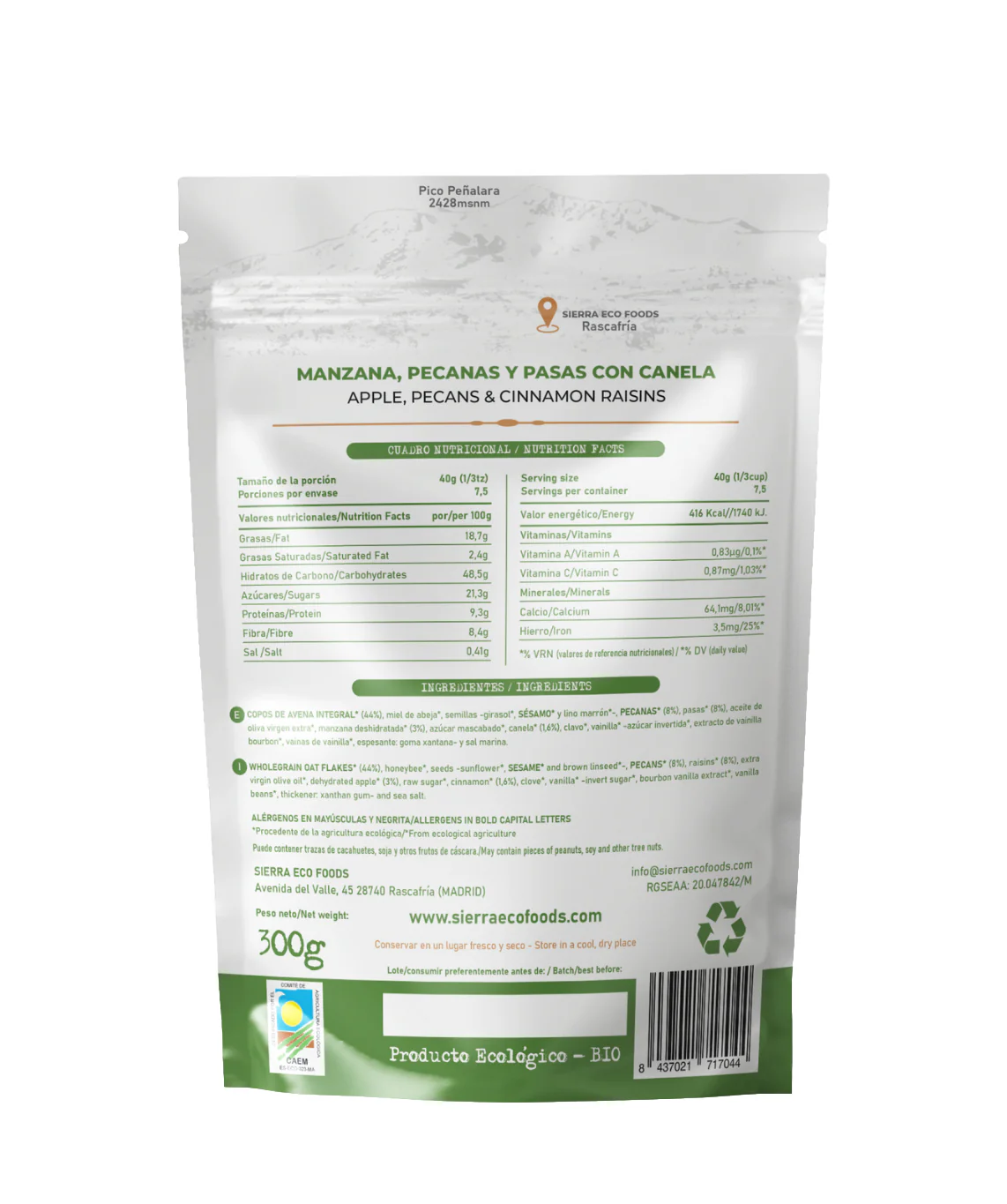 Granola de Manzana, Pecanas y Pasas con Canela · Sierra Eco Foods · 300 gramos - Image 2