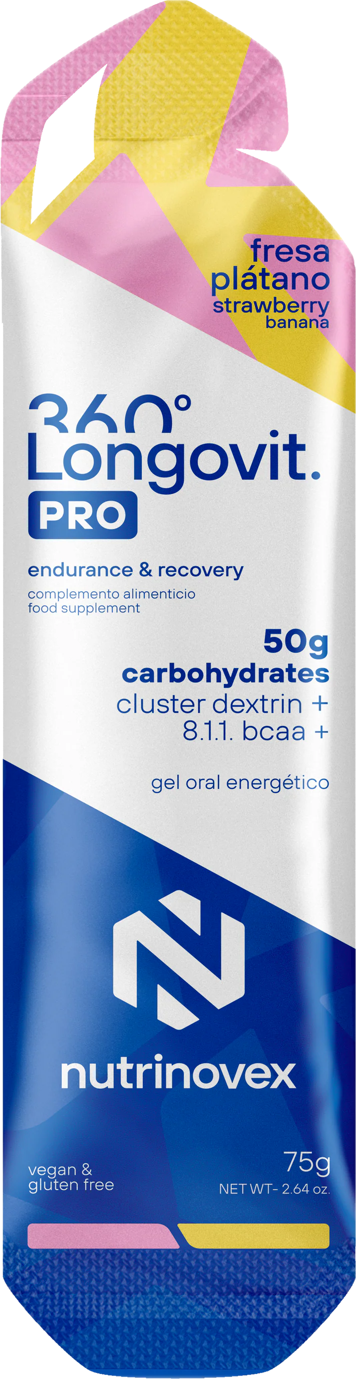 Longovit 360 Gel PRO: Sabor Fresa-Plátano · Nutrinovex · 75 gramos