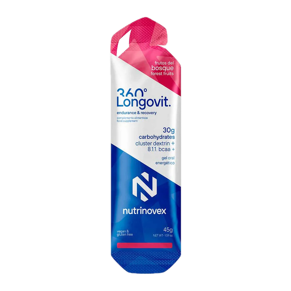Longovit 360 Gel: Sabor Frutos del Bosque · Nutrinovex · 45 gramos