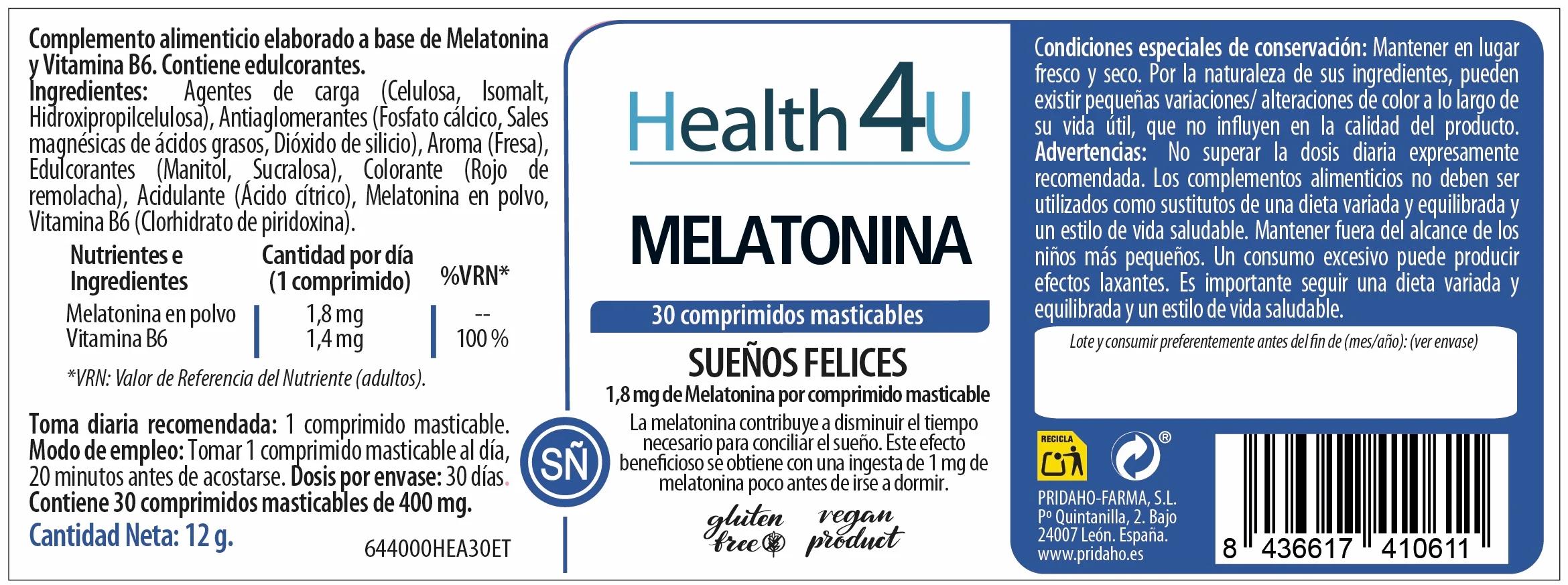 Melatonina · Health4U · 30 comprimidos masticables - Image 2