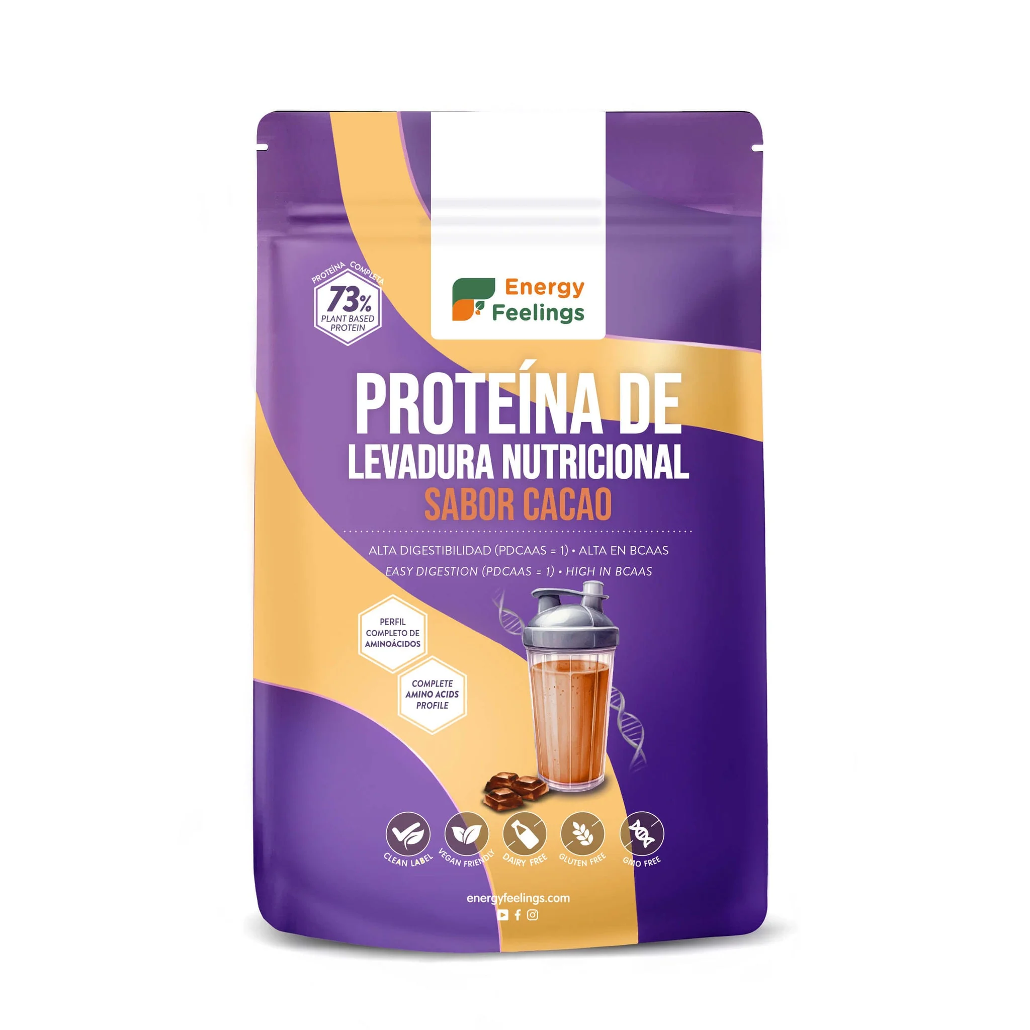 Proteína de Levadura Nutricional 73% Cacao · Energy Feelings · 500 gramos