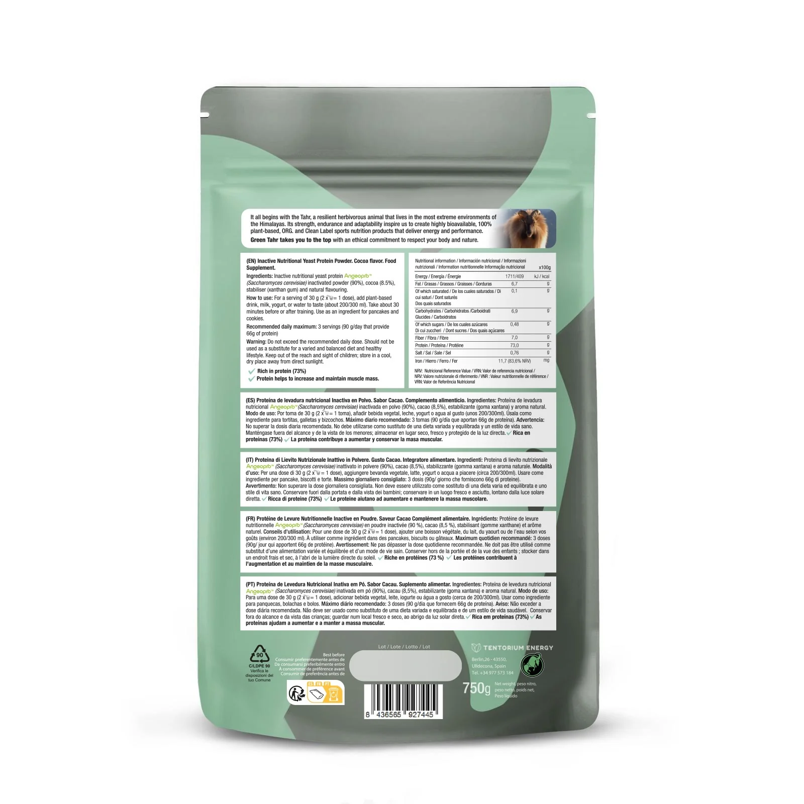 Proteína de Levadura Nutricional 73% Cacao · Green Tahr · 750 gramos - Image 2