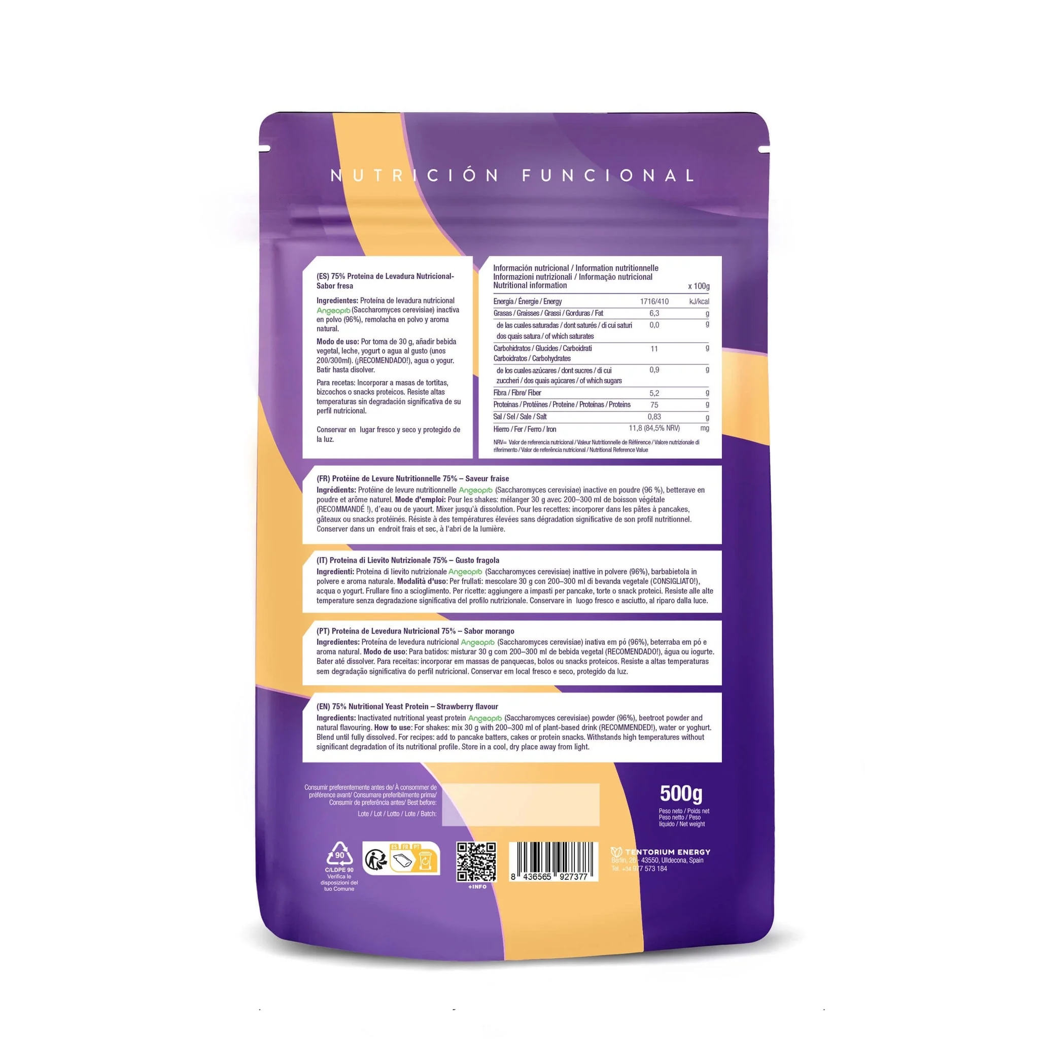 Proteína de Levadura Nutricional 75% Fresa · Energy Feelings · 500 gramos - Image 2