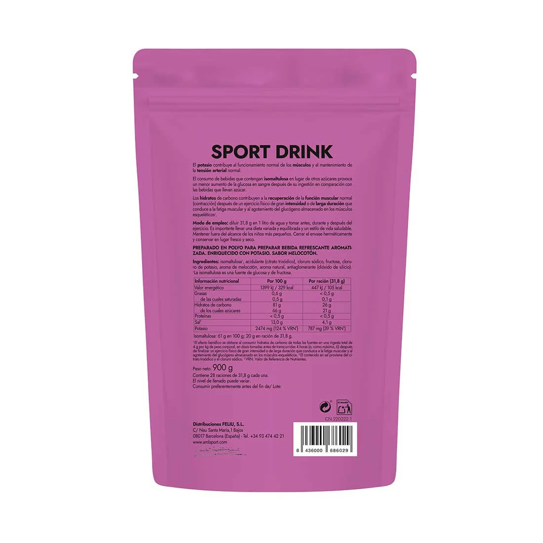 Sport Drink Melocotón AMLSport · Ana María LaJusticia · 900 gramos - Image 2