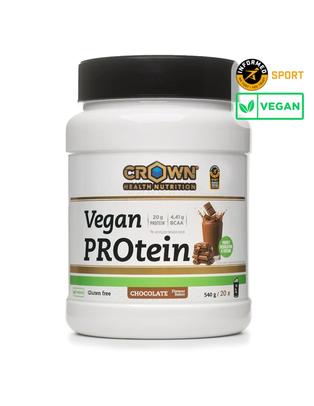 Vegan PROtein Chocolate · Crown Sport Nutrition · 540 gramos