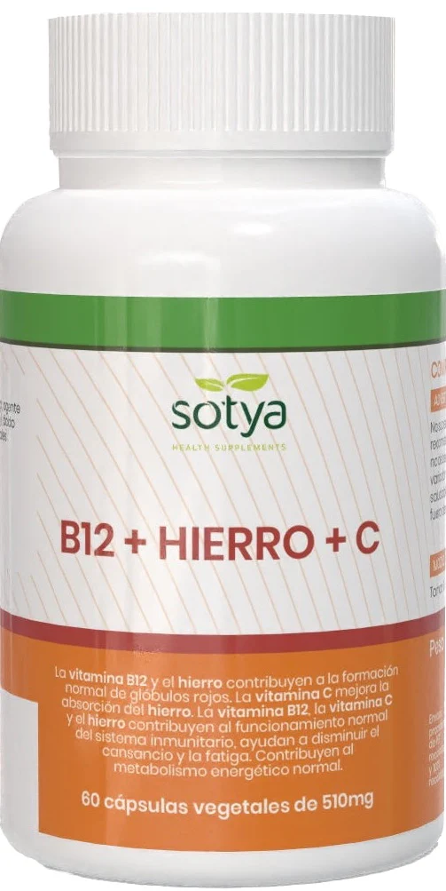 Vitamina B12, Hierro y Vitamina C · Sotya · 60 cápsulas