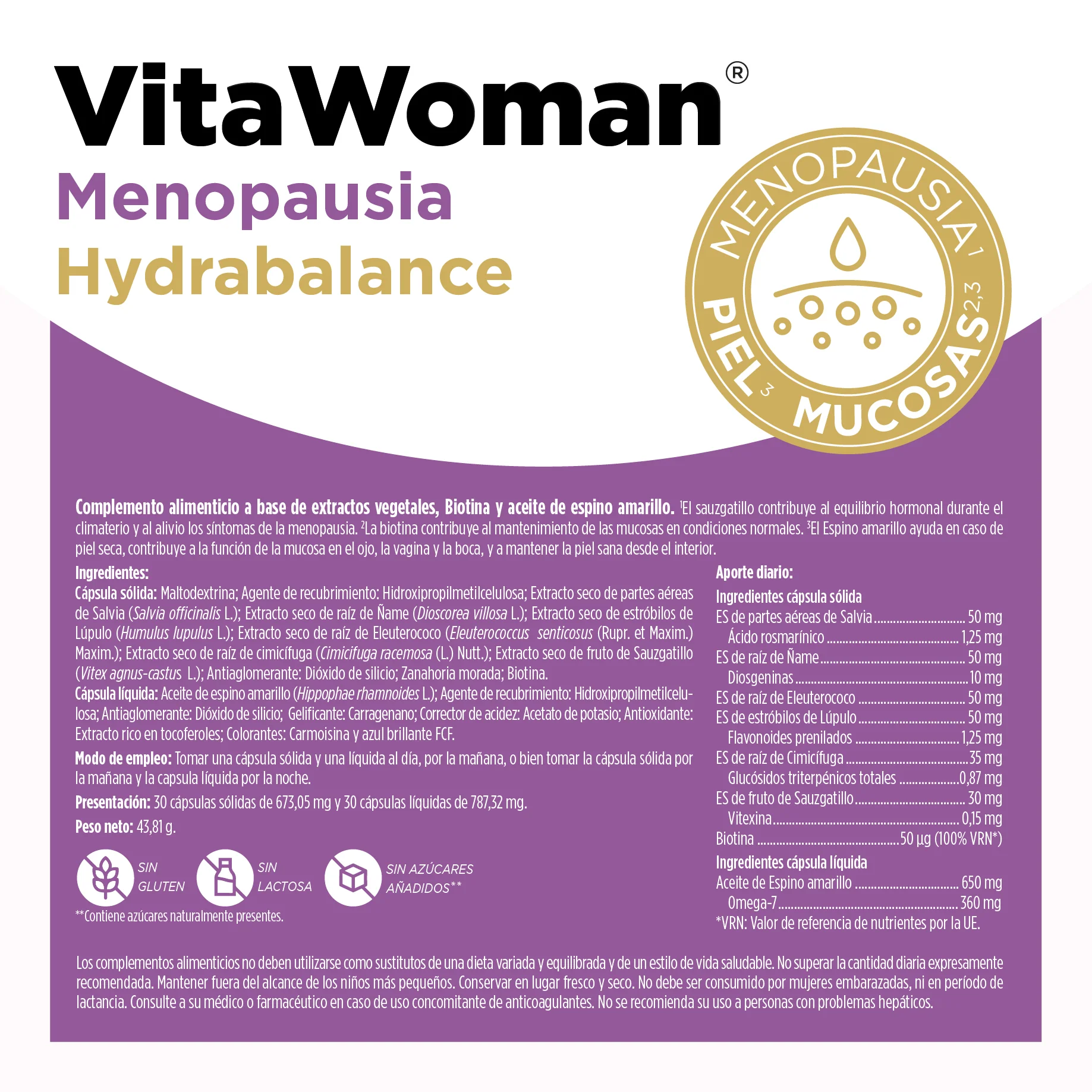 VitaWoman Menopausia Hydrabalance · Eladiet · 30+30 cápsulas - Image 2