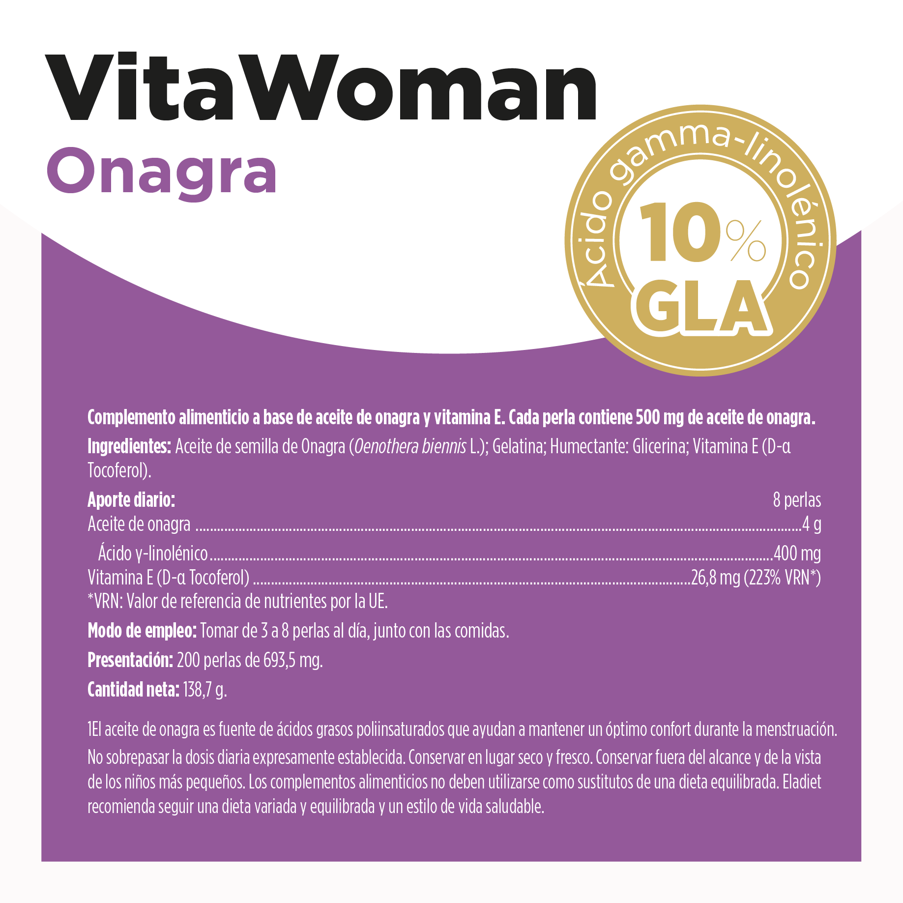 VitaWoman Onagra · Eladiet · 200 perlas - Image 2